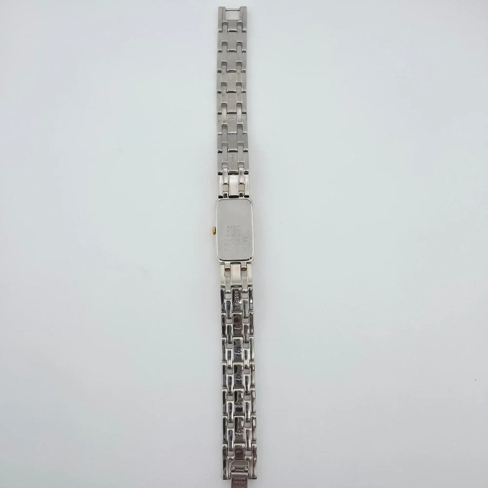 Vtg SEIKO Ladies Watch 4N00-7089 White Rectangle Dial Silver Gold Plate 7.25